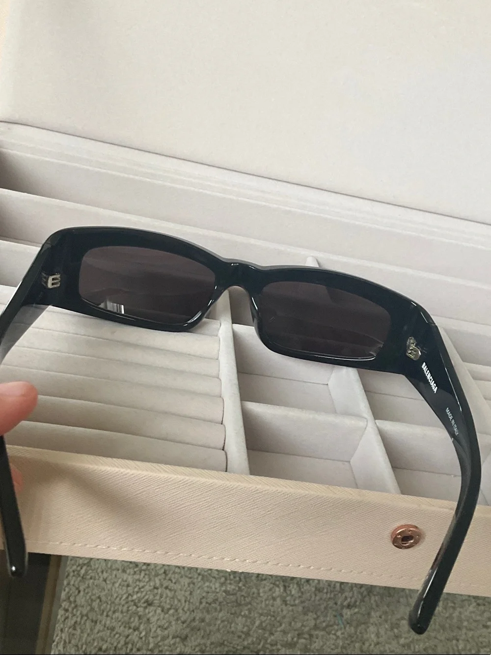 Balenciaga Black Logo Rectangular Sunglasses
